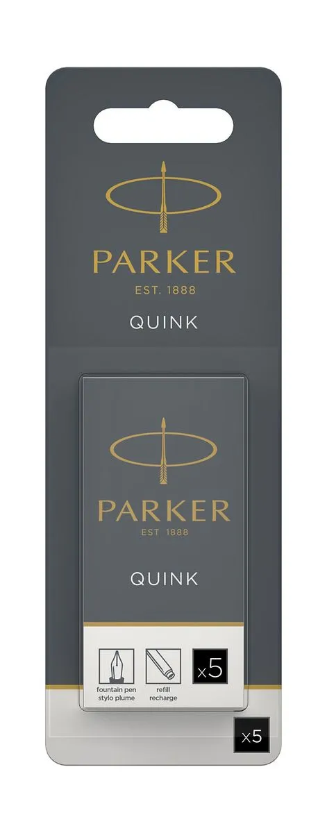 Parker Quink Cartridge Refill - Fountain Pen - 5 Pack - Black Ink