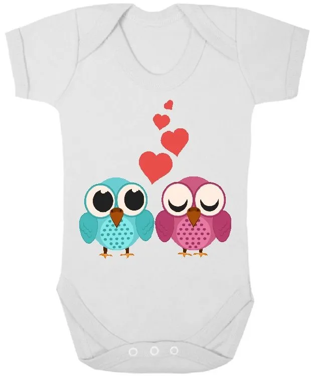 The Funky Shop - White Baby Grow - Blue And Pink Owl - 6-12 months