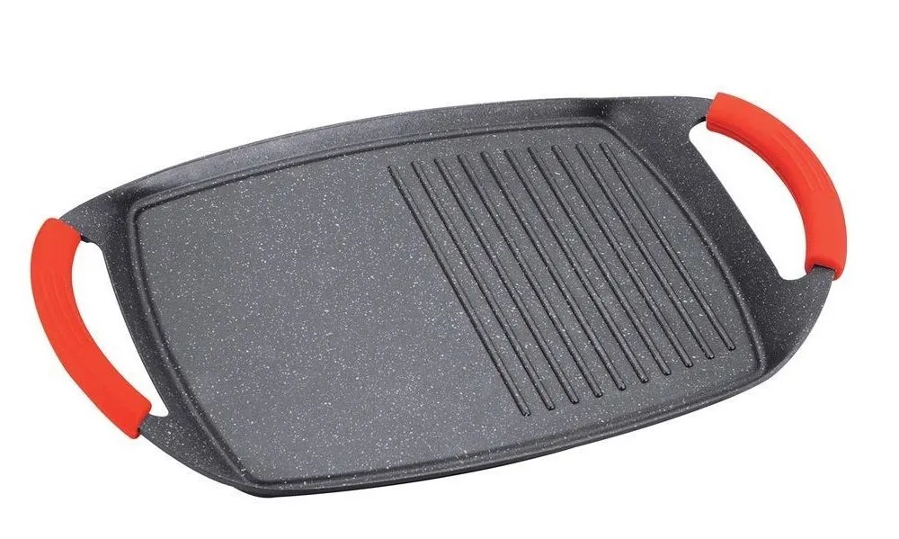 Royalty Line 47 cm Marble Coating Grill Plate with Griddle - Red and Black