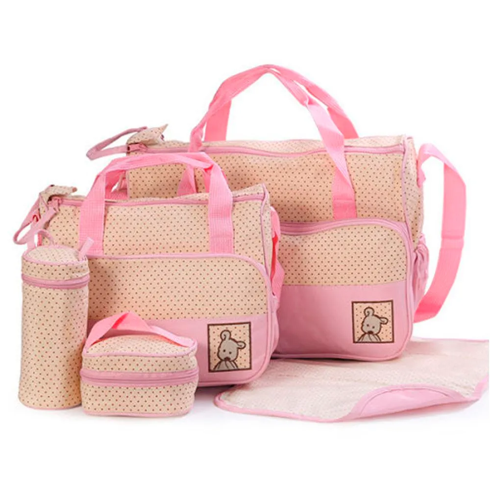5-Piece Multifunctional Nappy Bag - Pink