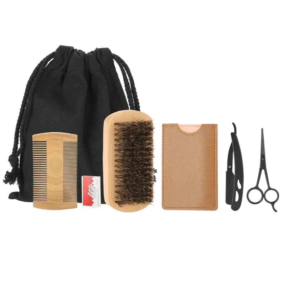 6 Piece Portable Mens Beard Care Shaver Shaving Brush Kit