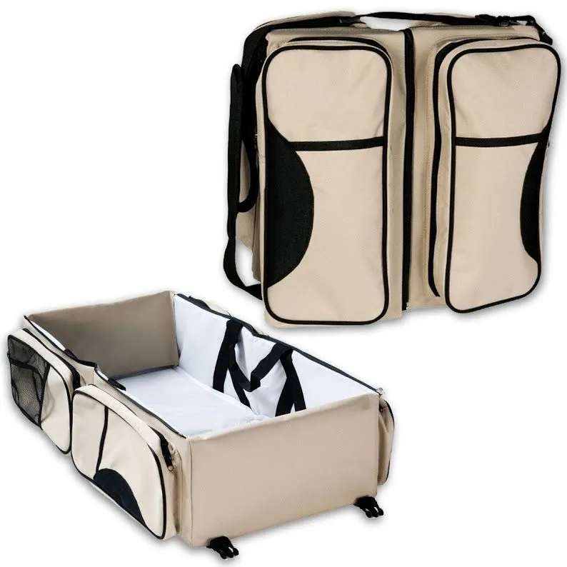 3 in 1 Portable Bassinet Diaper Change Station Bag - Beige 