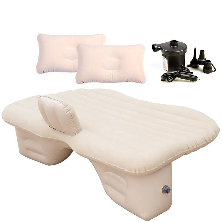 Portable Luxury Flannel Car Air Bed Inflatable Mattress - Beige 