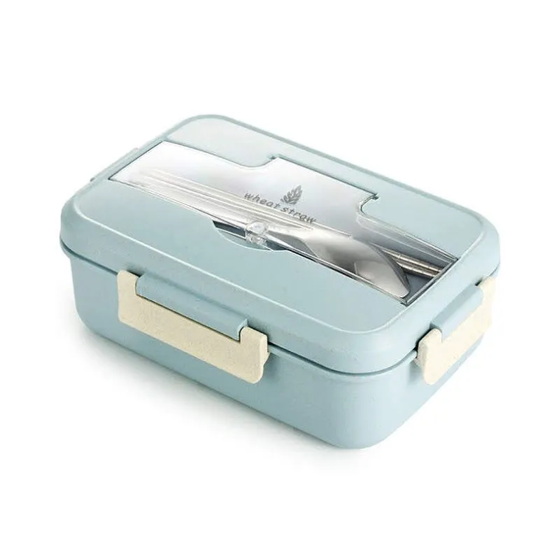 Microwavable Lunch Box Container with Cutlery for Work or School - Blue