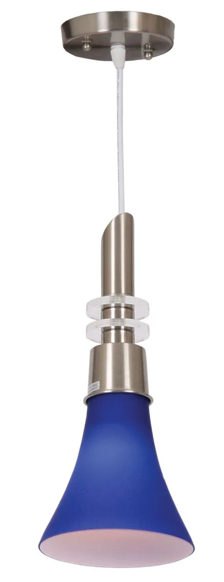 Bright Star Lighting - Satin Chome Pendant with Colour Glass - Blue