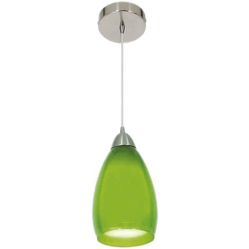 Bright Star Lighting - Satin Chrome Pendant with Double Glass - Green