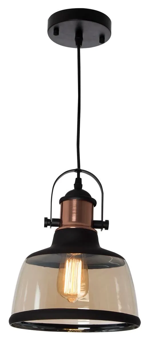 Bright Star Lighting - Metal Pendant with Cognac Colour Glass - Black