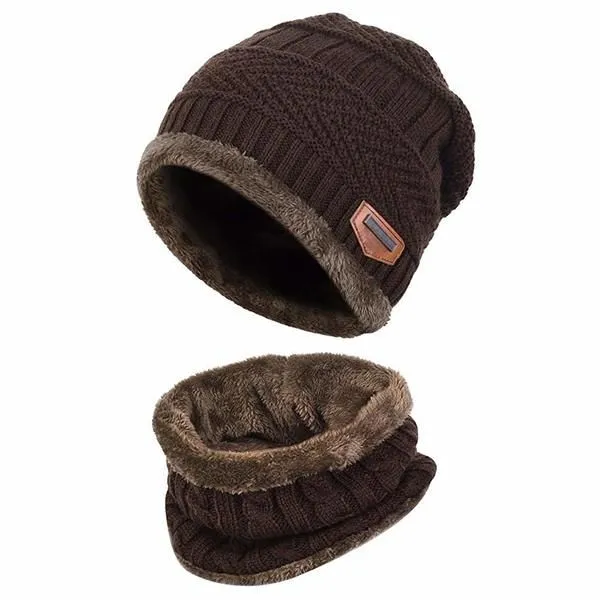 Winter Beanie Hat Ski Cap and Neck Warmer - Brown 
