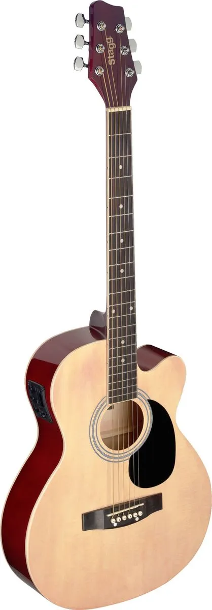 STAGG Auditorium Cutaway Acoustic-Electric Guitar with Basswood Top - Natural Brown