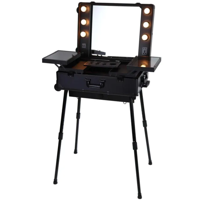 Mobile Lighted Makeup  Station with LED Mirror - Black