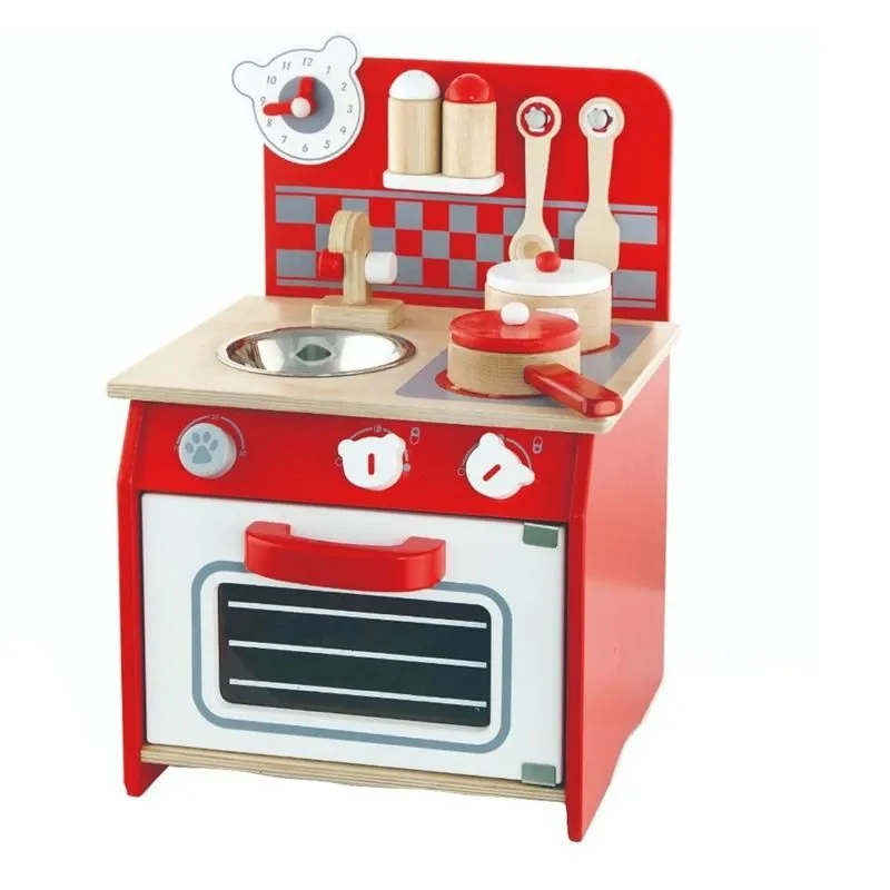 Red Mini Kitchen Play Set with Accessories for Kids Pretend Cooking