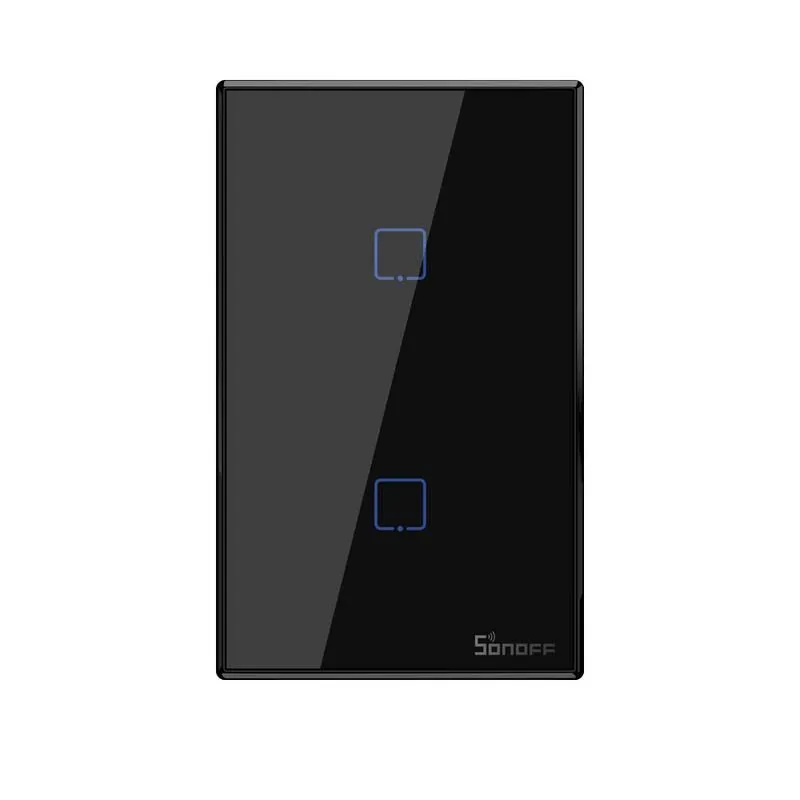 SONOFF T3US US Plug WiFi\RF433 Touch Panel Switch - Black 2 Gang