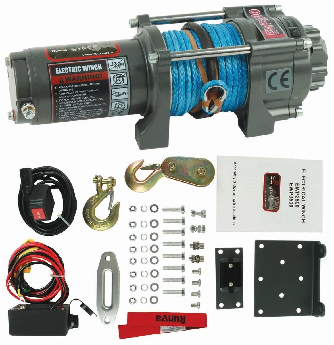 12V Runva Electric Winch with Synthetic Rope - 3500 LB (1588 kg) Capacity