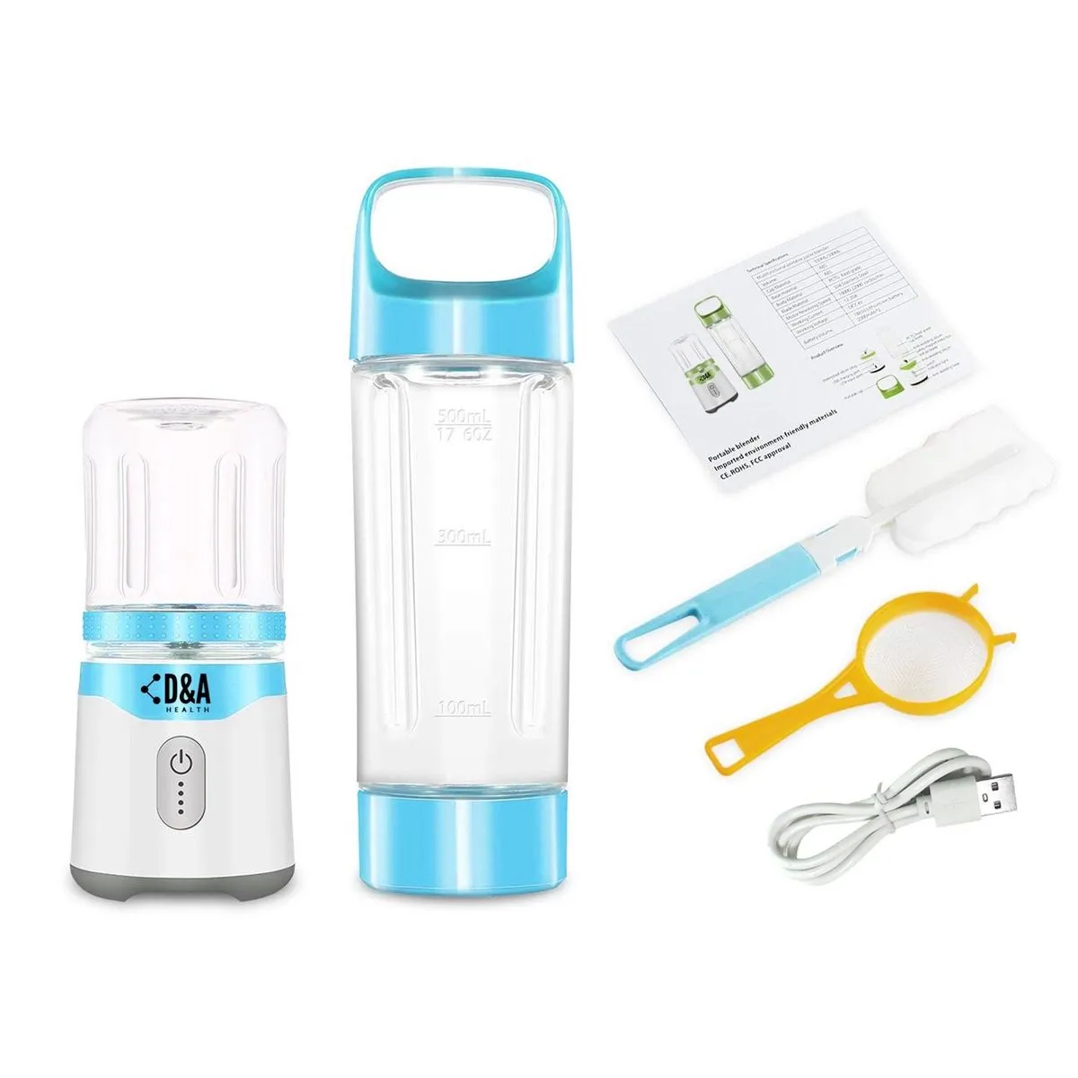 D&A Health - Go Blend Max Portable USB Charge Smoothie Blender - Blue