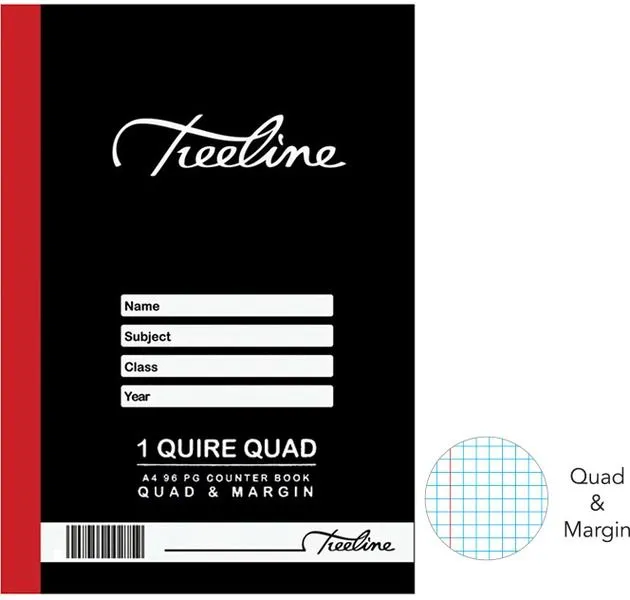 Treeline Hard Cover Counter Books - Quad & Margin A4 96 pg (Pack of 10)