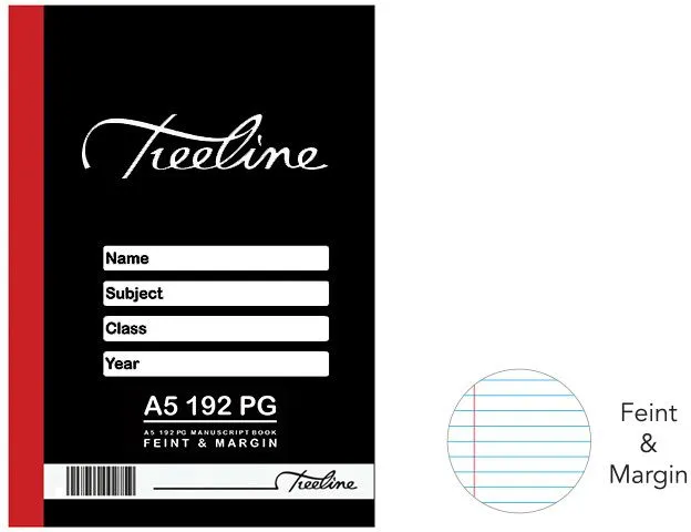 Treeline Manuscript Books A5 192 pg Feint & Margin (Pack of 5)