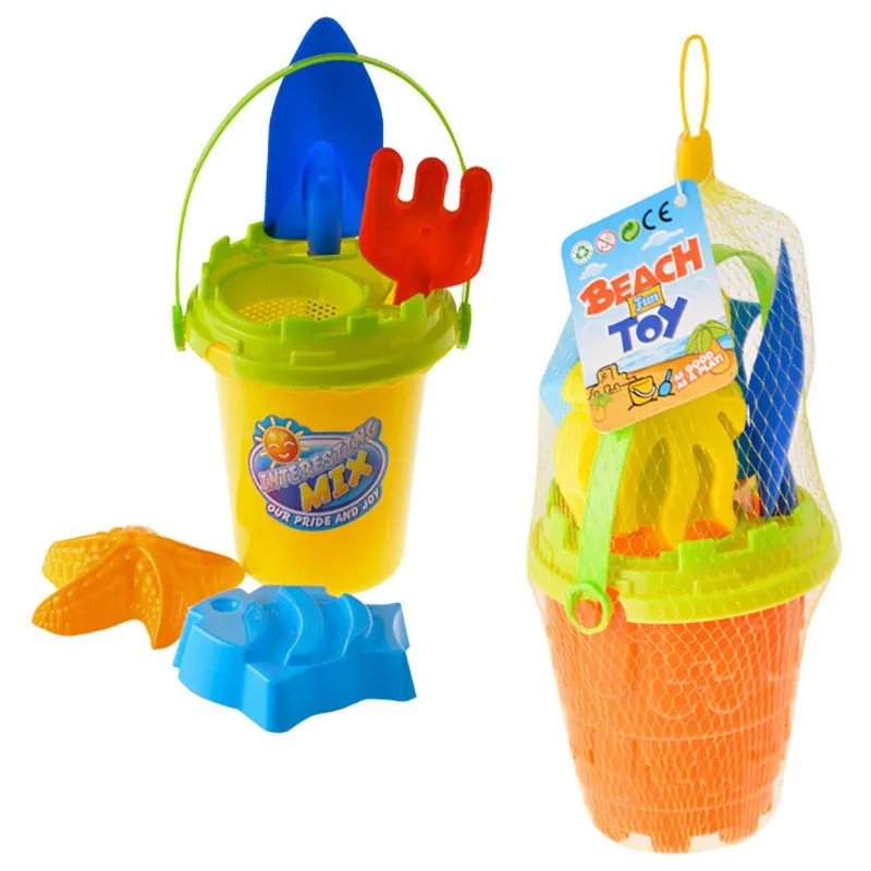 Bulk Pack x 2 Beach Bucket Play Set (Bucket & 5 Accessories)