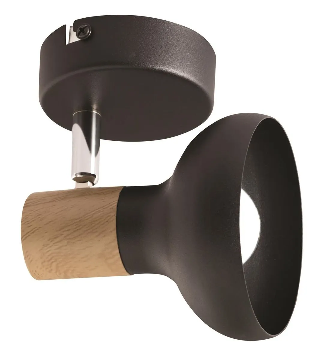 Black Metal with Wood Finish and Polished Chrome Spotlight