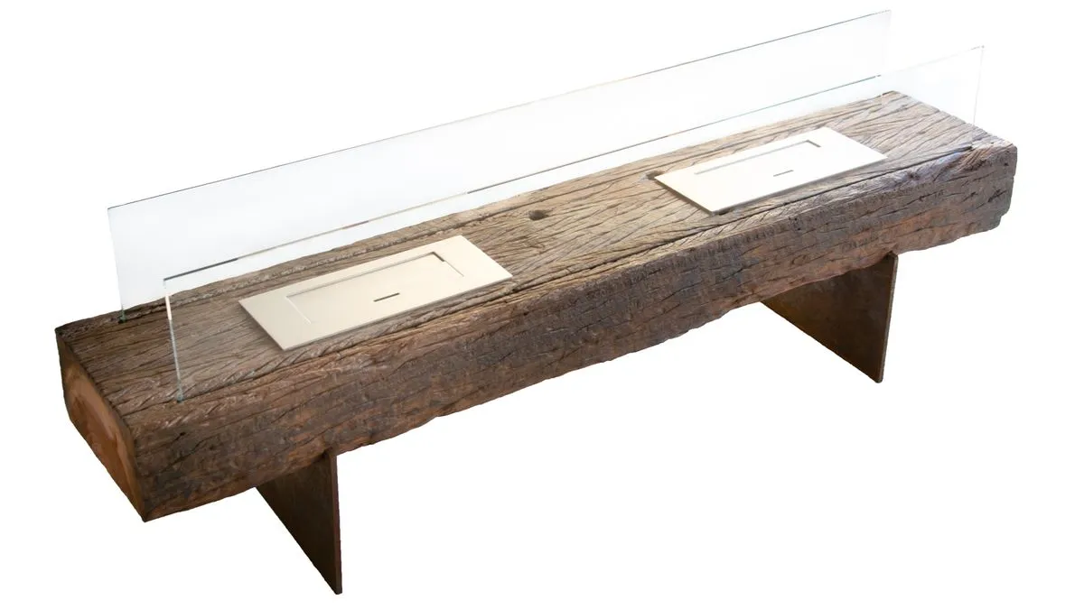 1Green Rustic Wooden Duo Floor Ethanol Fireplace