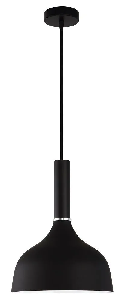 Bright Star Lighting Metal Pendant With Chrome Ring - Black