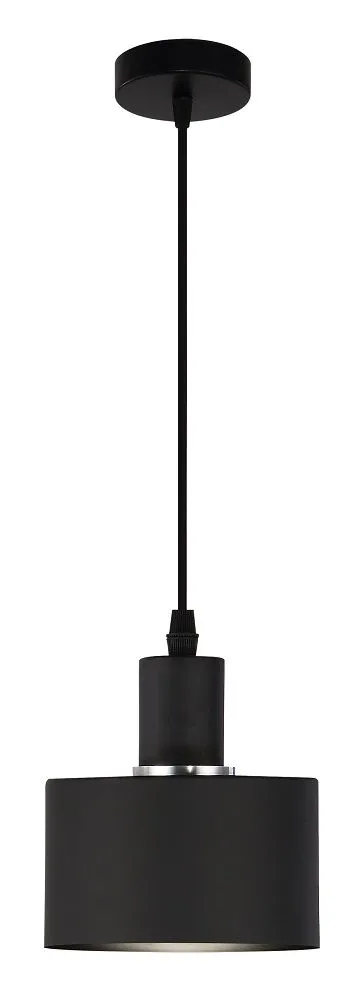 Bright Star Lighting Single Round Aluminium Pendant with Chrome Ring - Black