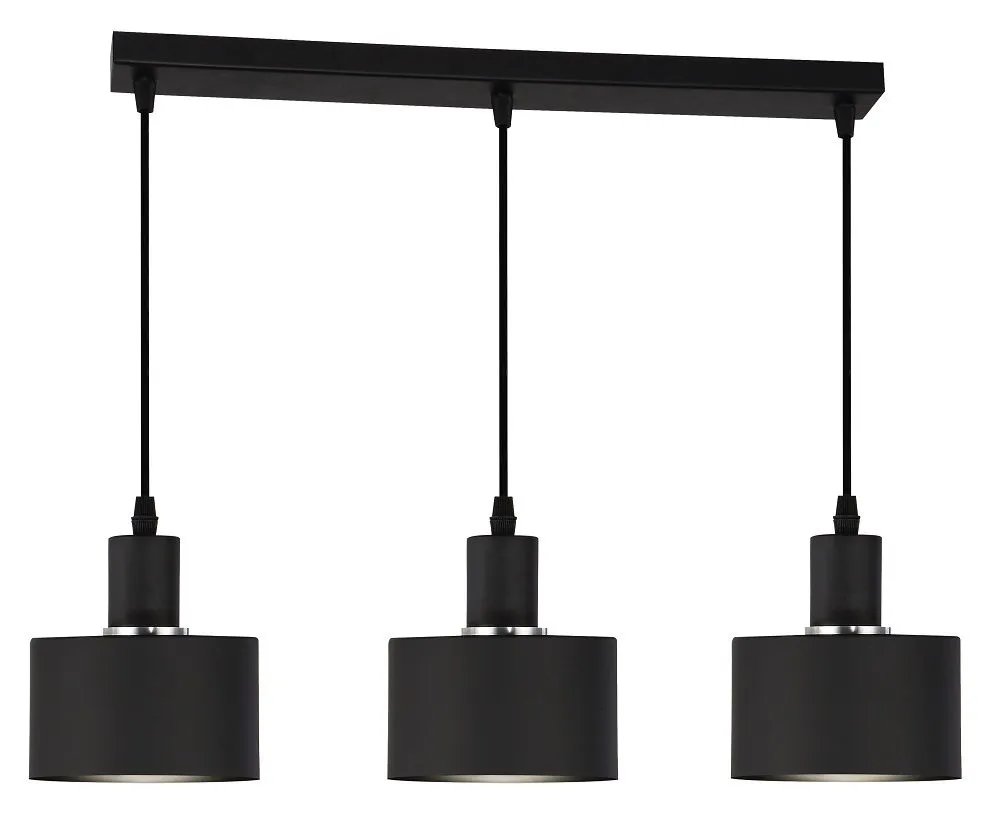 Bright Star Lighting 3 Light Round Aluminium Pendant with Chrome Ring - Black