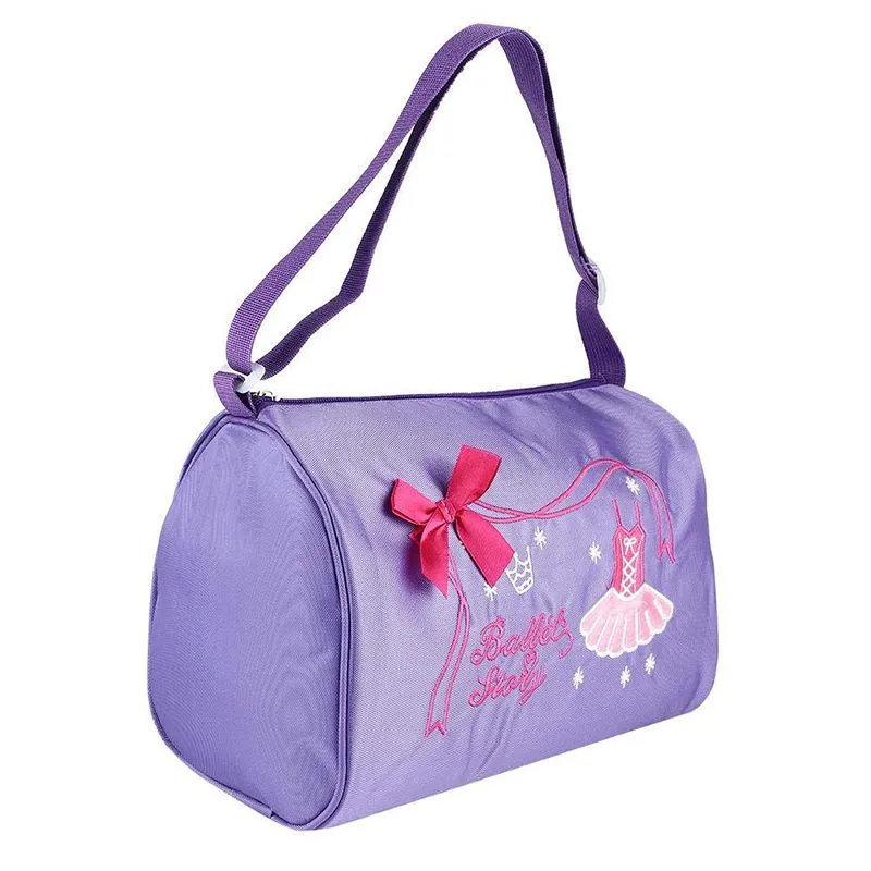 Girl Kids Dance Ballet Swim Bag Backpack Embroidered Tote - Purple