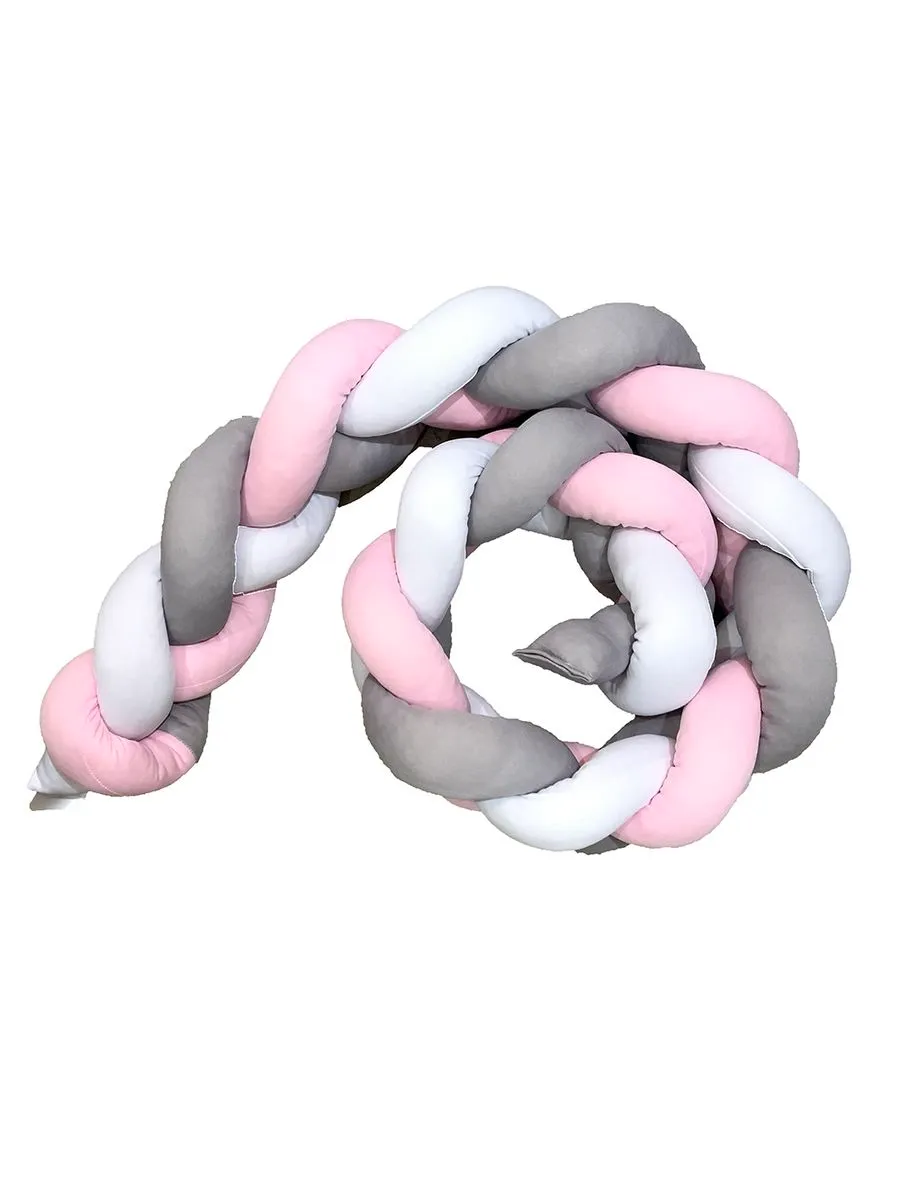 Braided Cot Bumper - 3m Multi Pink (Pink, Grey & White)