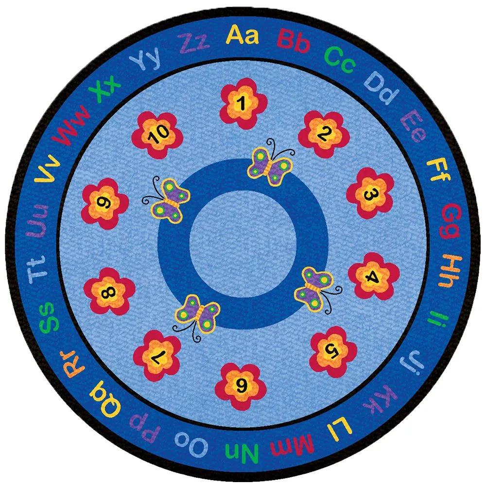 Learning Classroom Carpets - Alphabet Butterflies - Round - 257 cm