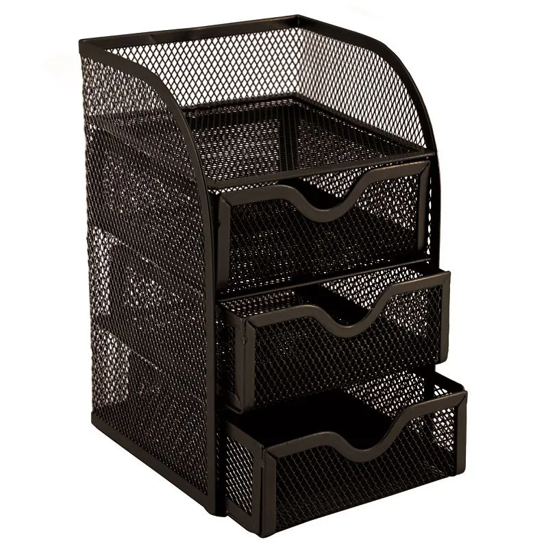 SDS M850 Wire Mesh 3-Drawer Mini Desktop Organizer - Silver - Black