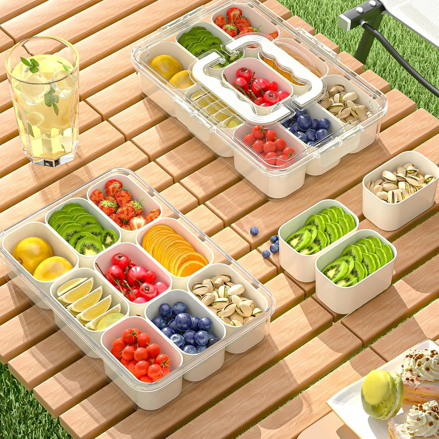 2x 9-Compartment Snack Container Boxes with Handles