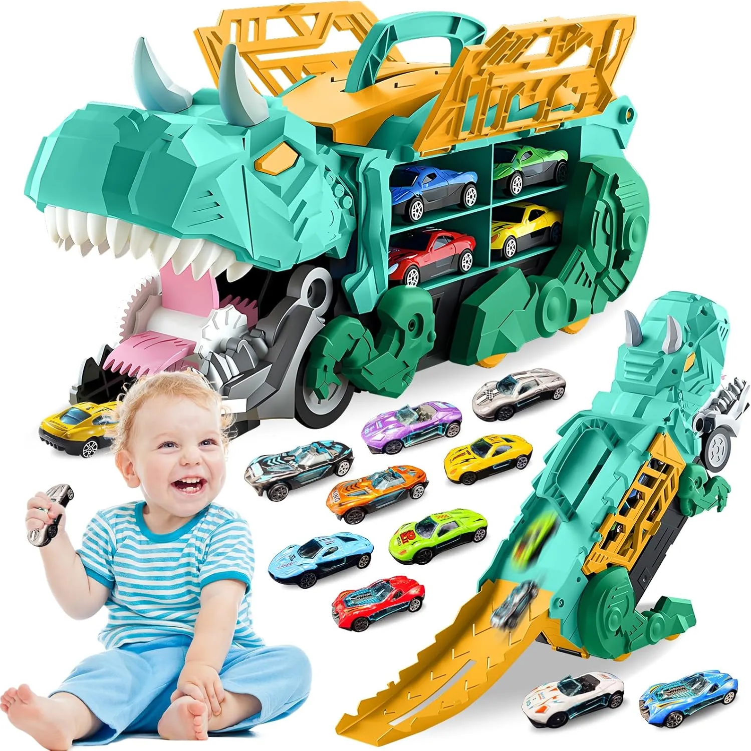 Mega Dinosaur Carrier Truck with 6 Slot Cars