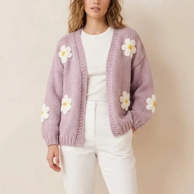 Ladies Floral Knit Cardigan