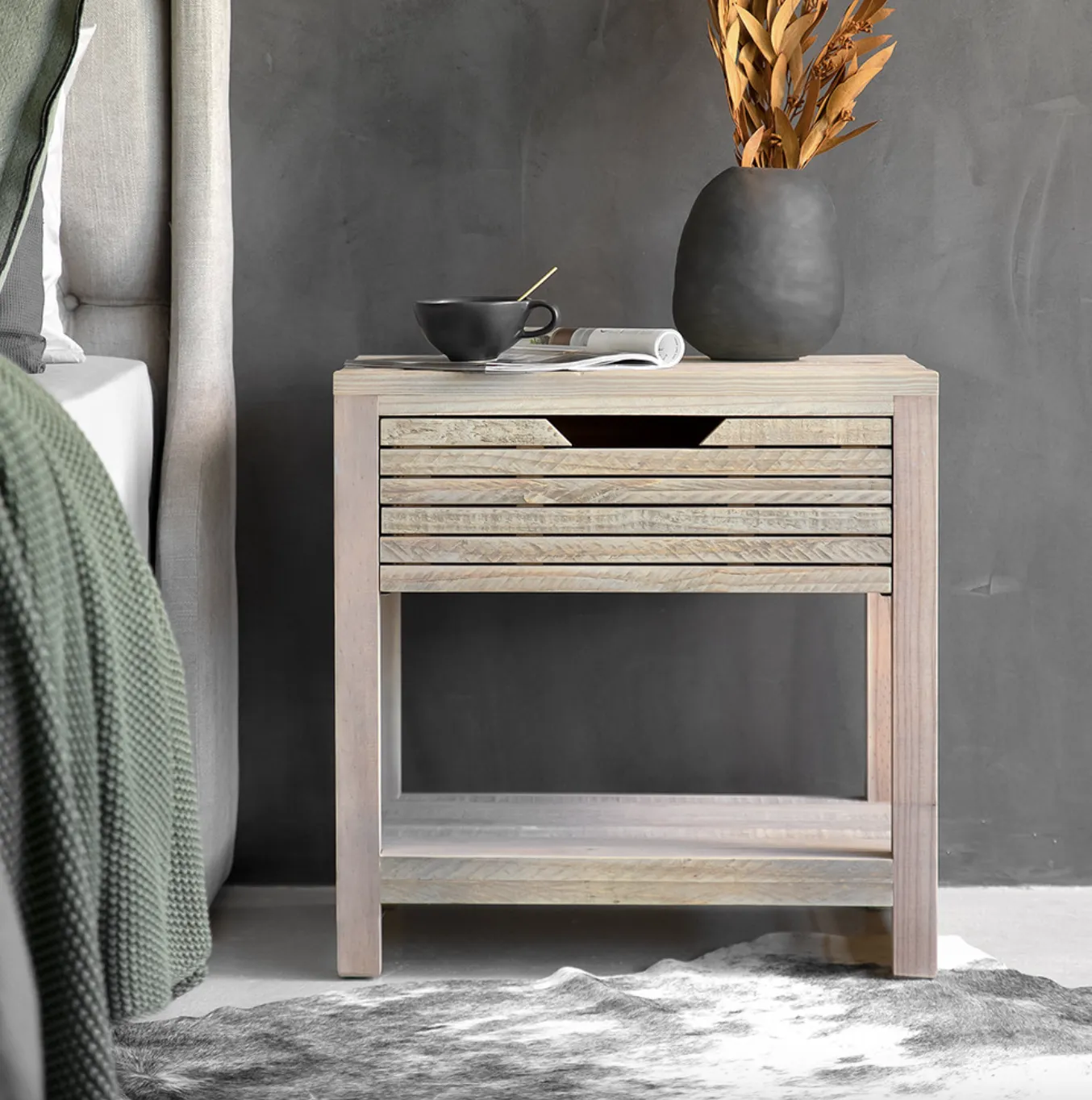 Single-Drawer Driftwood Bedside Table