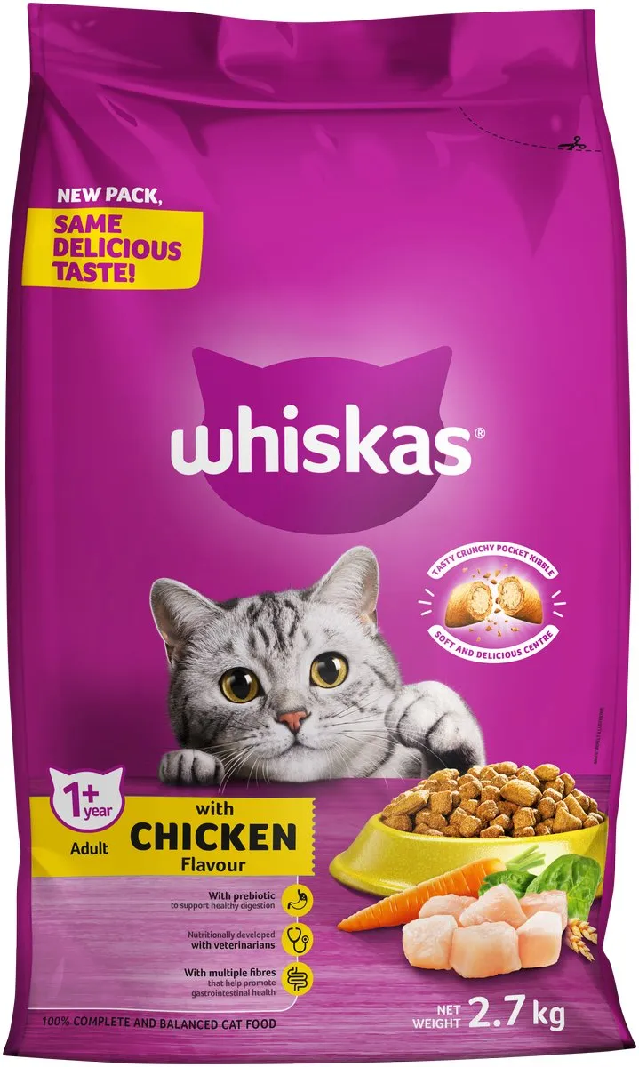Whiskas Adult Dry Cat Food, Chicken Flavour (2.7kg)