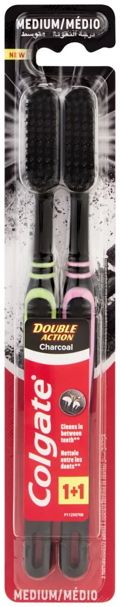 Colgate Double Action Charcoal Toothbrush, Medium (2pk)