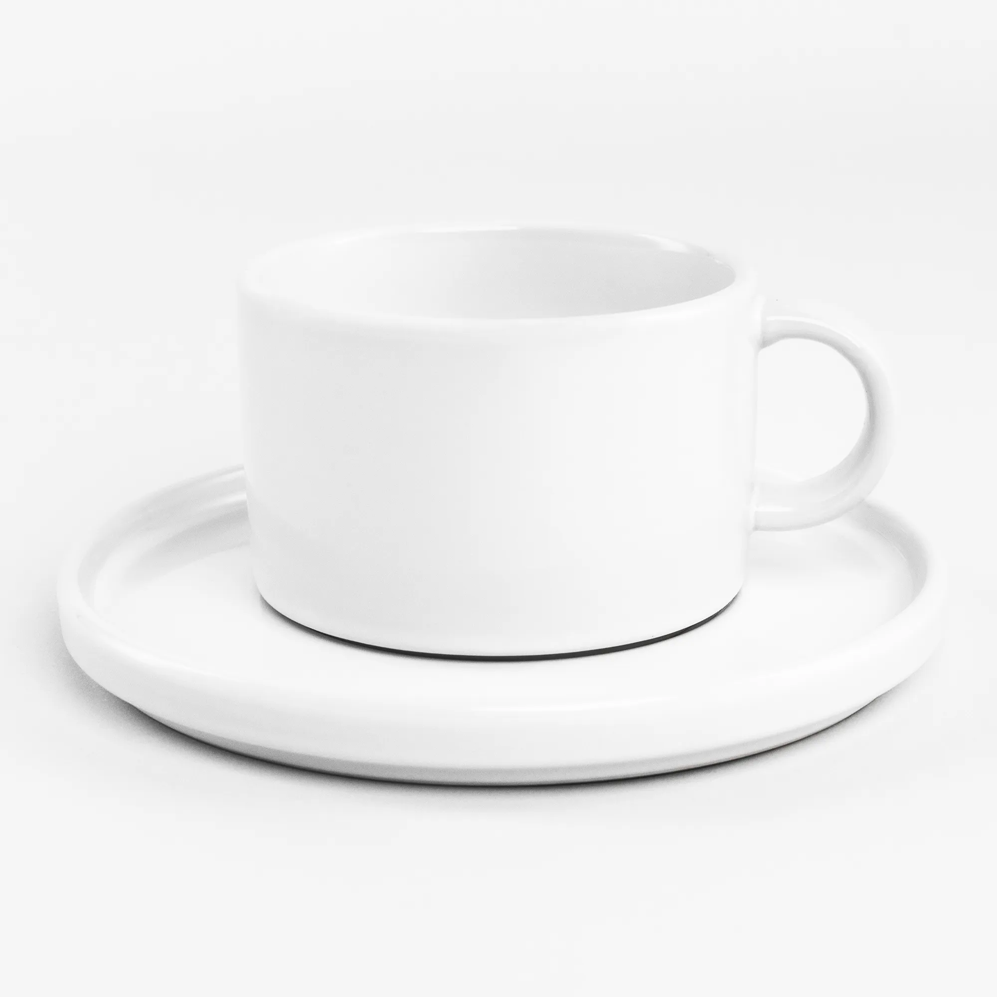 JAN Flat Stackable Tea Cups & Saucers, Set of 4