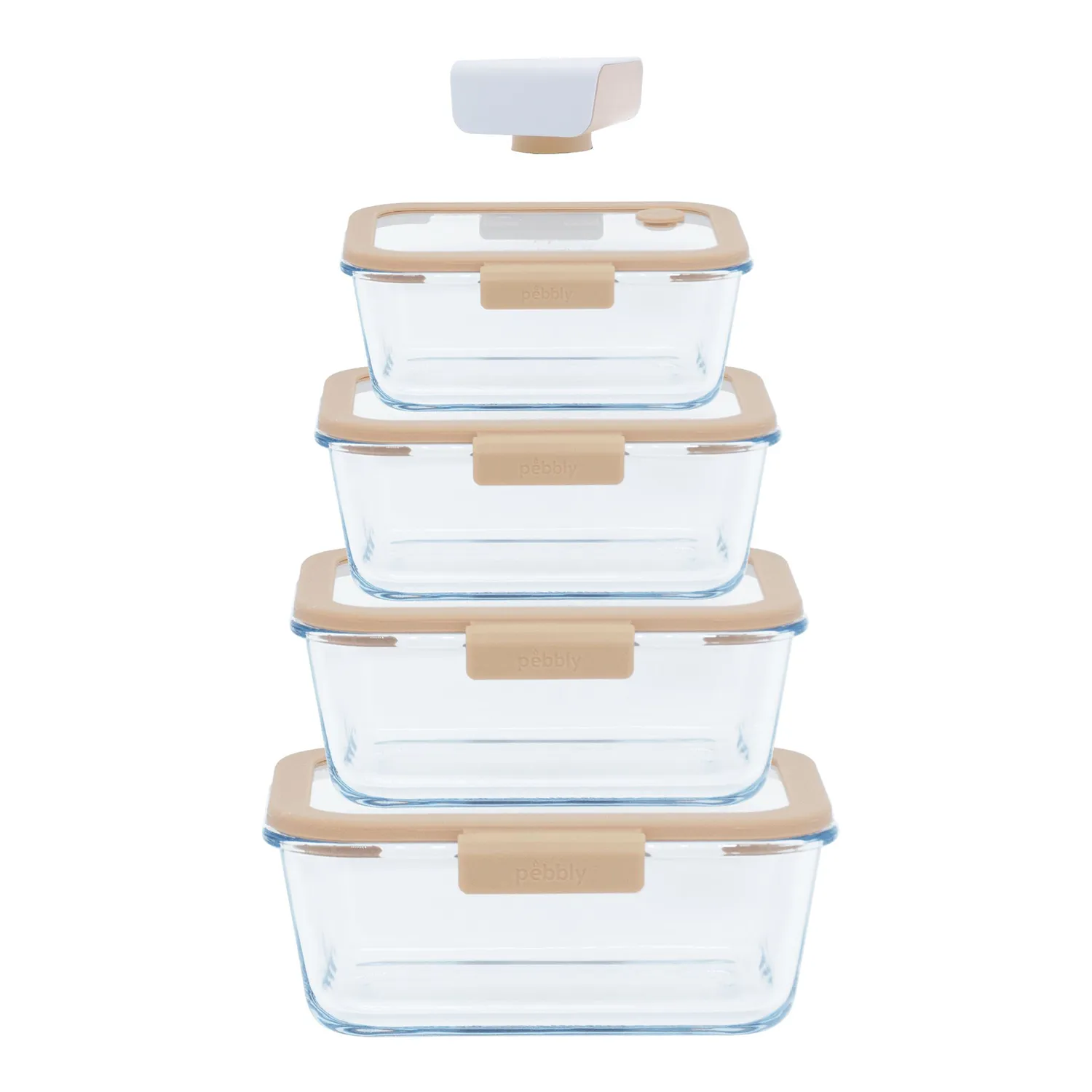 Pebbly Rectangular Glass Containers with Vacuum Pump, Set of 5