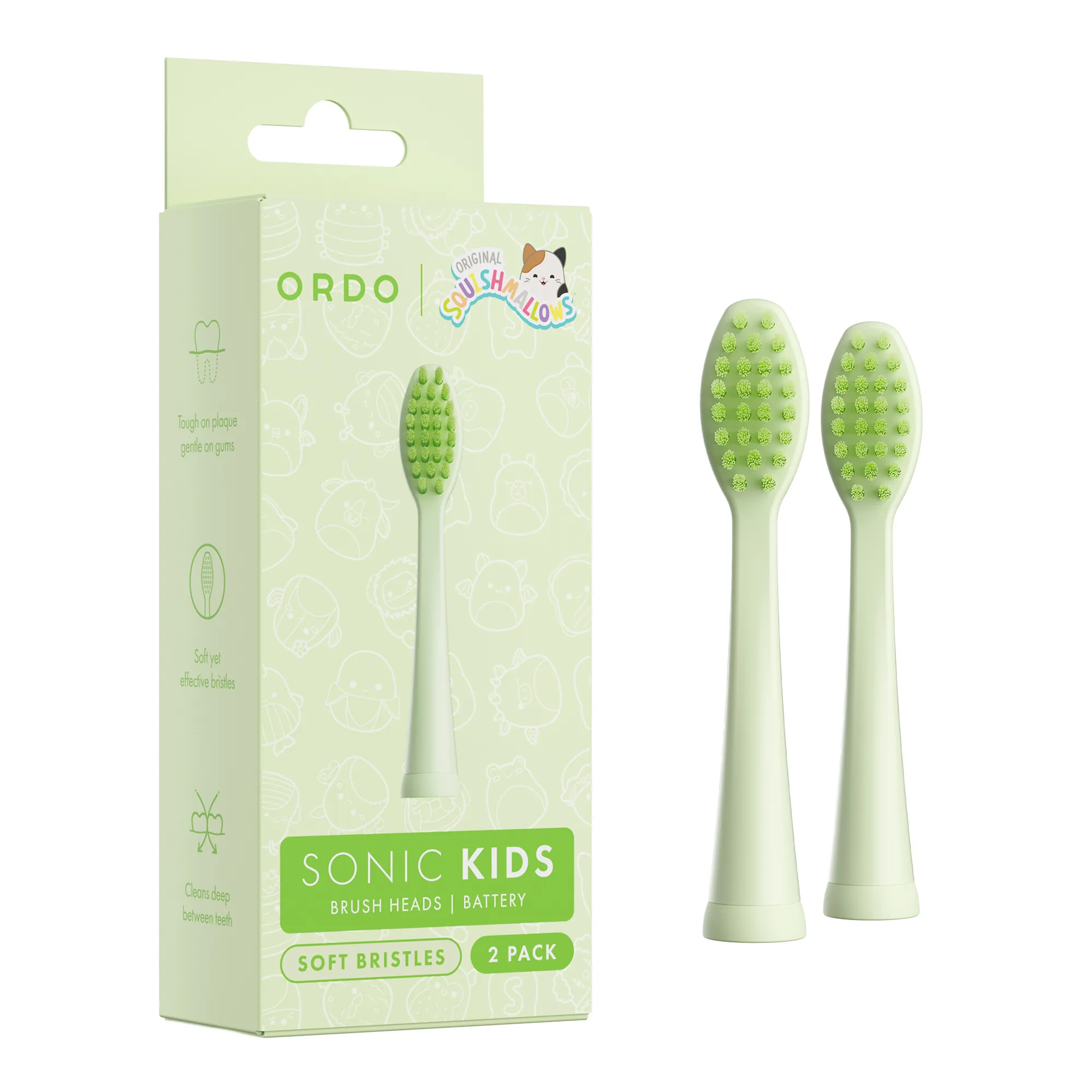 Ordo Sonic Kids Brush Heads for Squishmallows Rutabaga Battery Toothbrush, Pack of 2