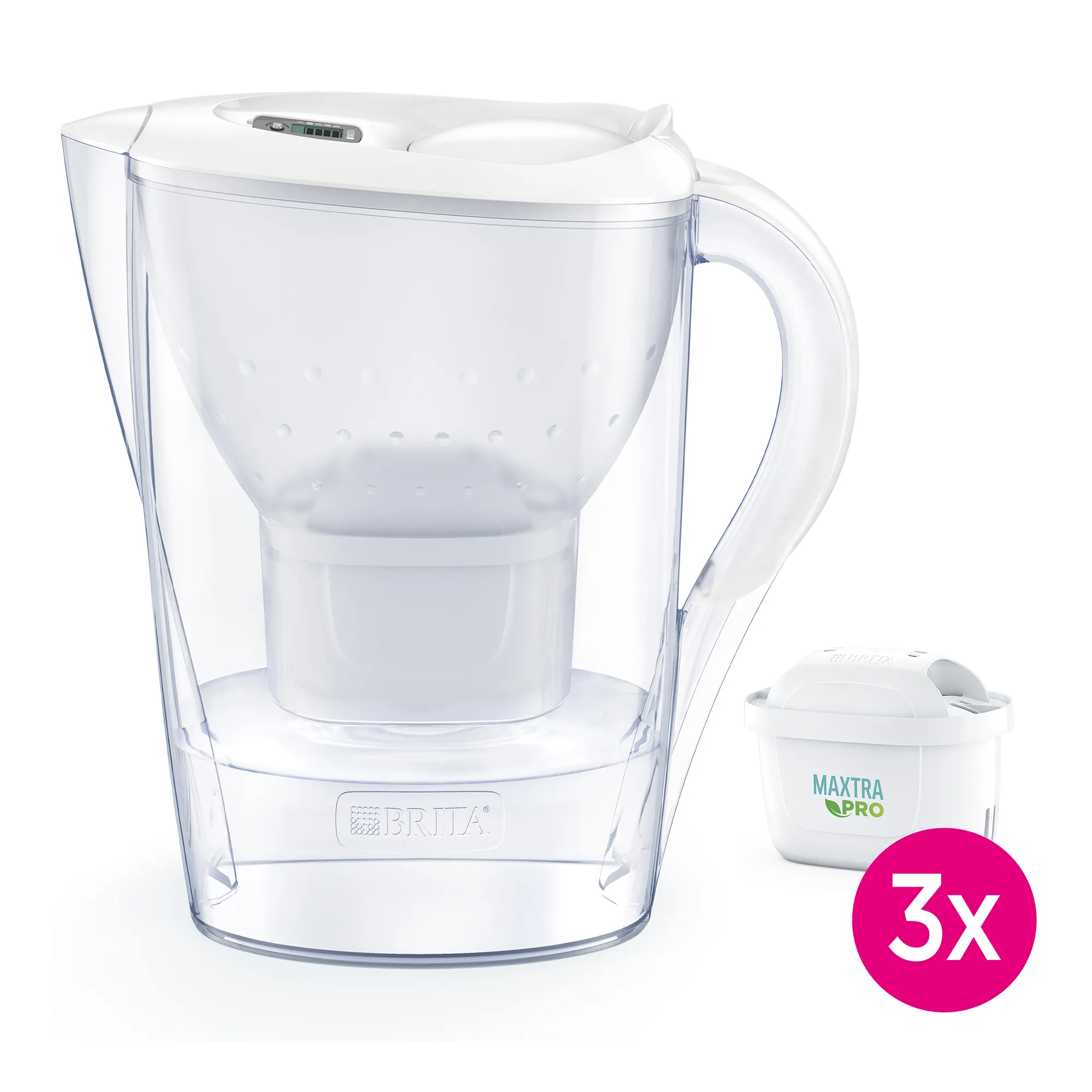 Brita Marella White Filter Water Jug with 3 Filter Cartridges, 2.4L