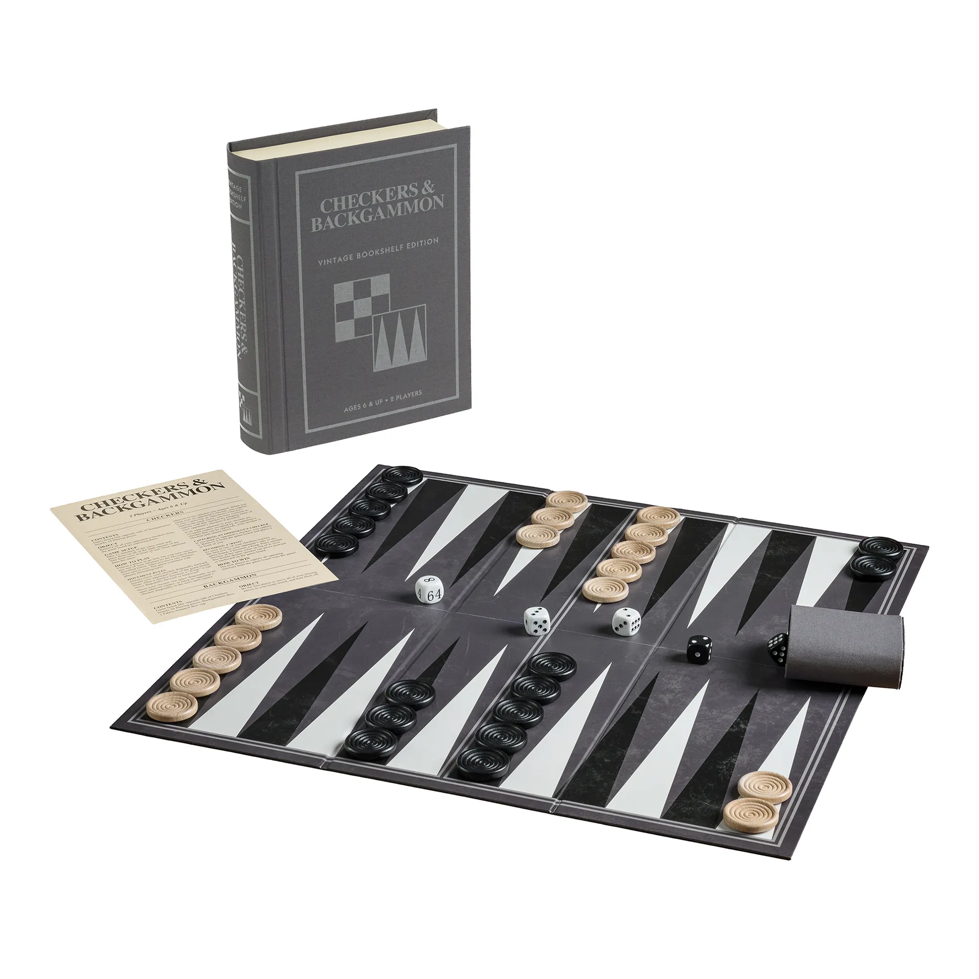 WS Games Checkers & Backgammon Vintage Bookshelf Edition