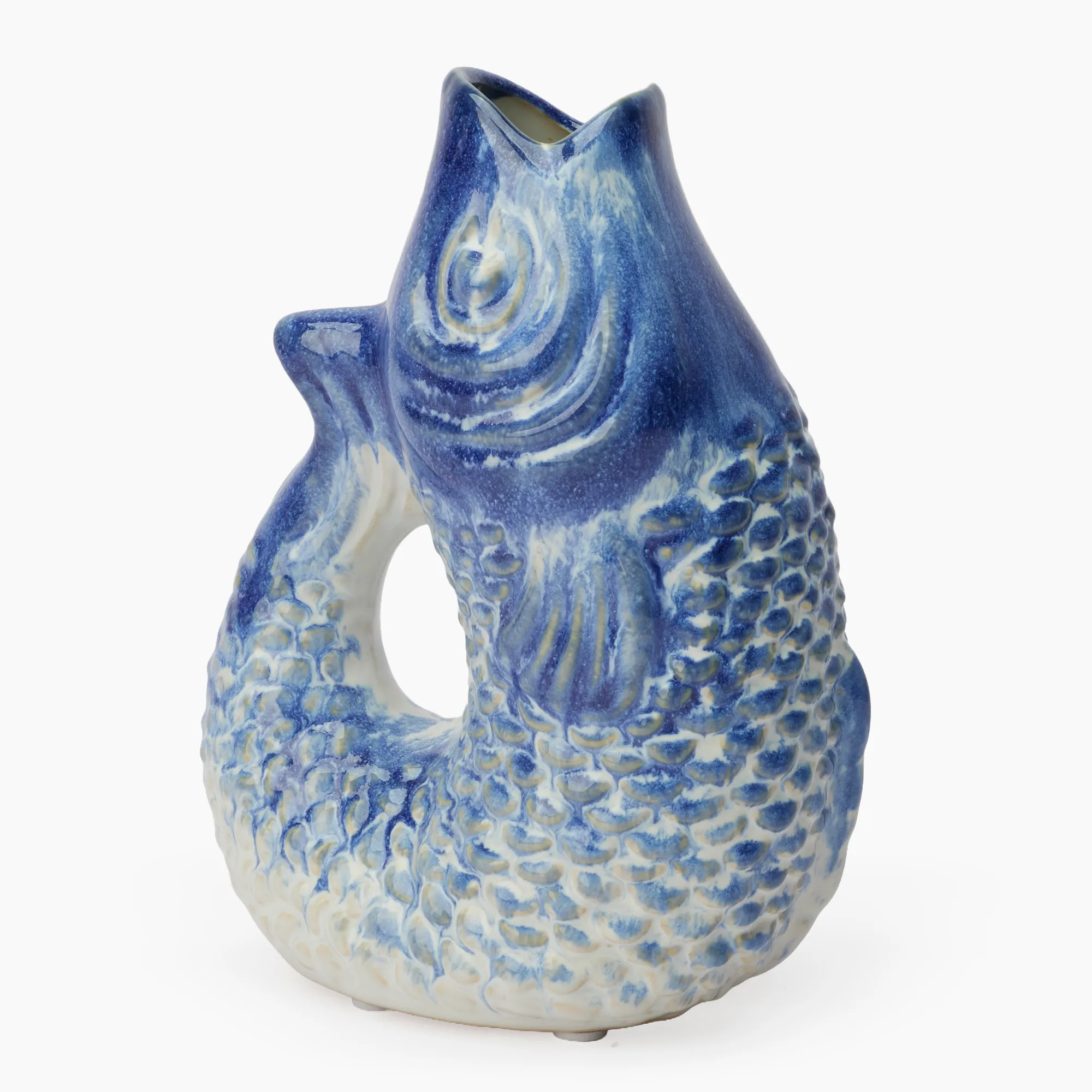 Thread Office Ceramic Blue Fish Bud Vase, 21.5cm