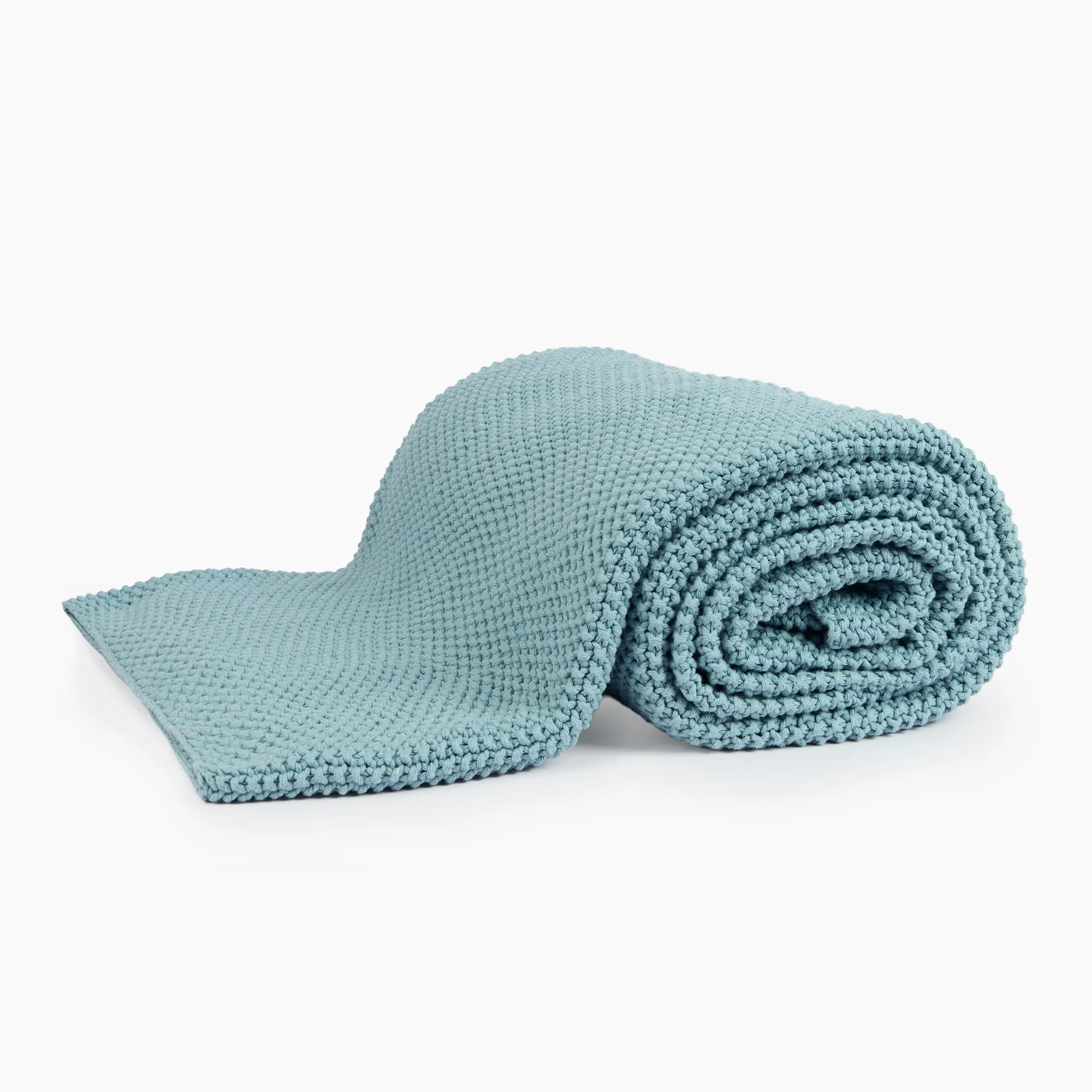 Thread Office Smoke Blue Knitted Cotton Throw, 180cm x 200cm