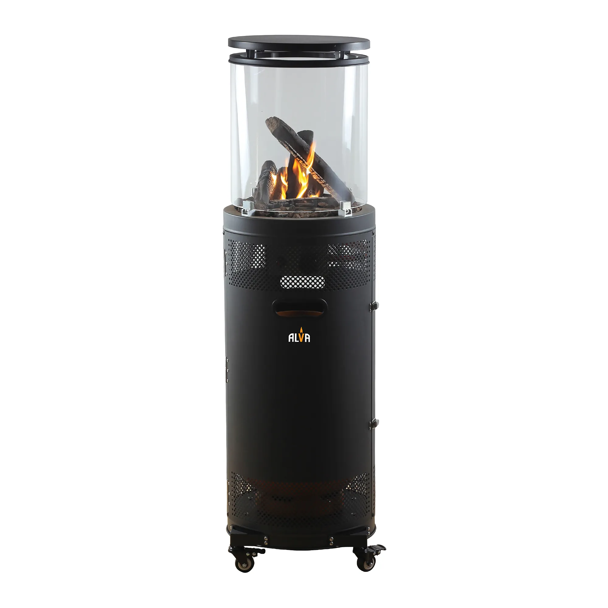 Alva Short Stand Ceramic Log Heater with Lava Rocks