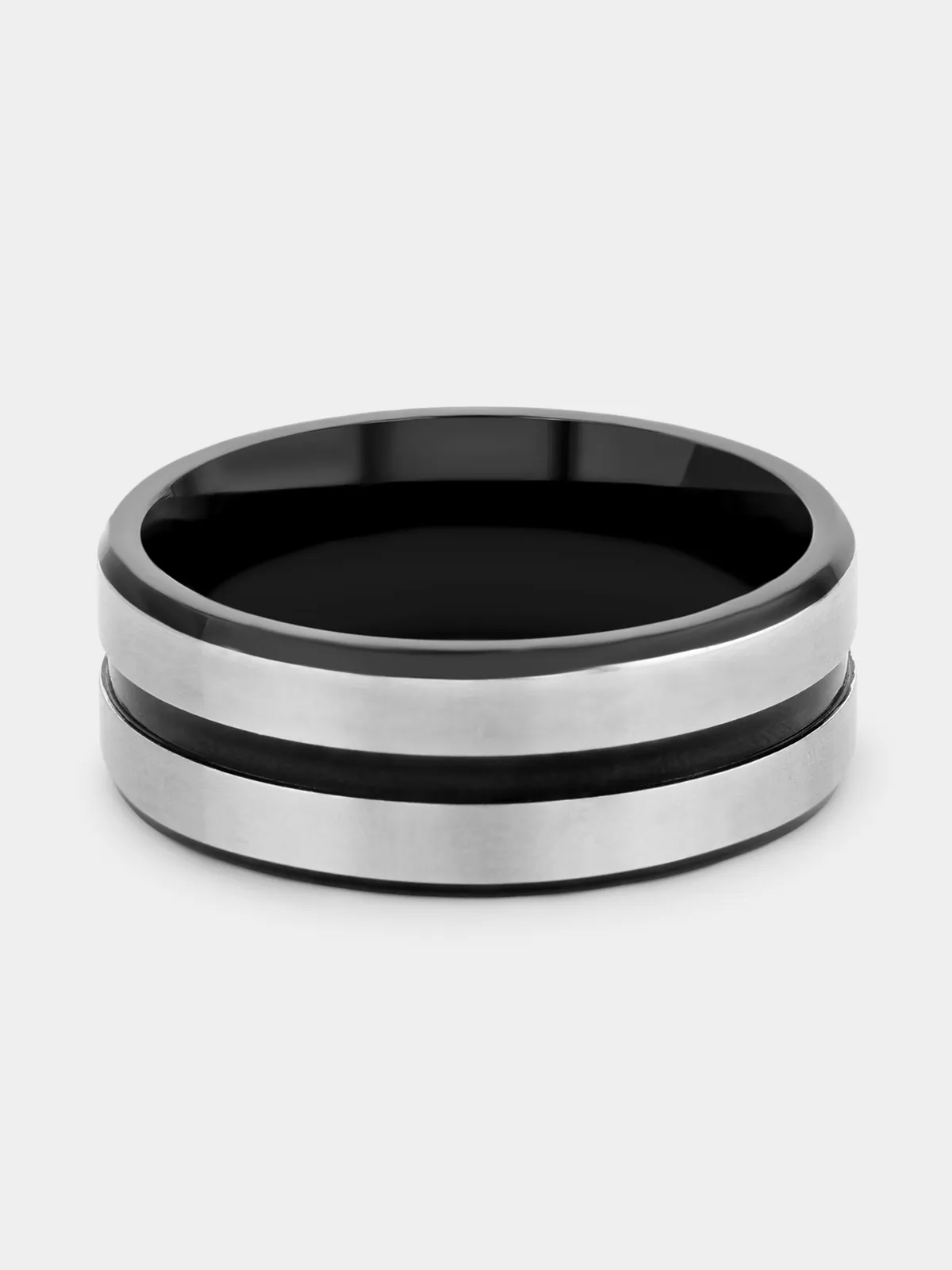 Silver & Black Stainless Steel Channel Ring