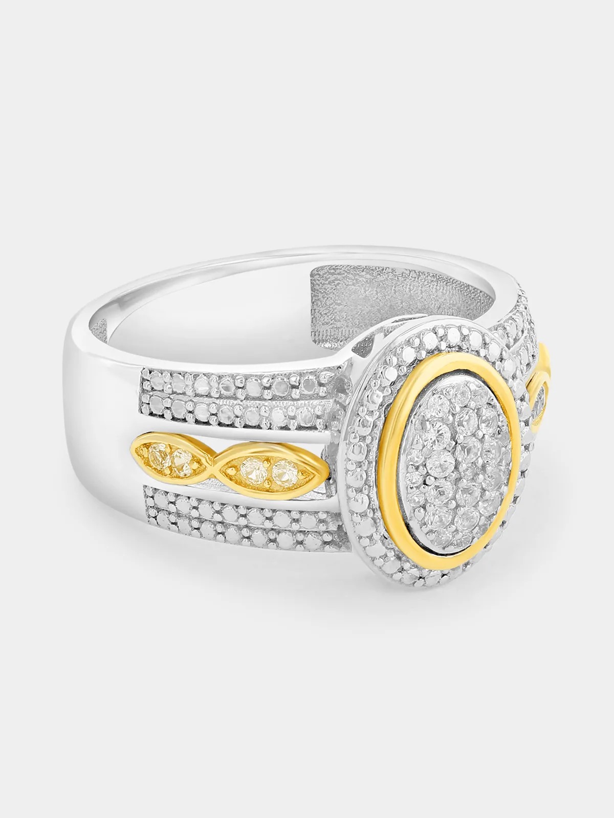 Yellow Gold & Sterling Silver White Sapphire Oval Halo Ring