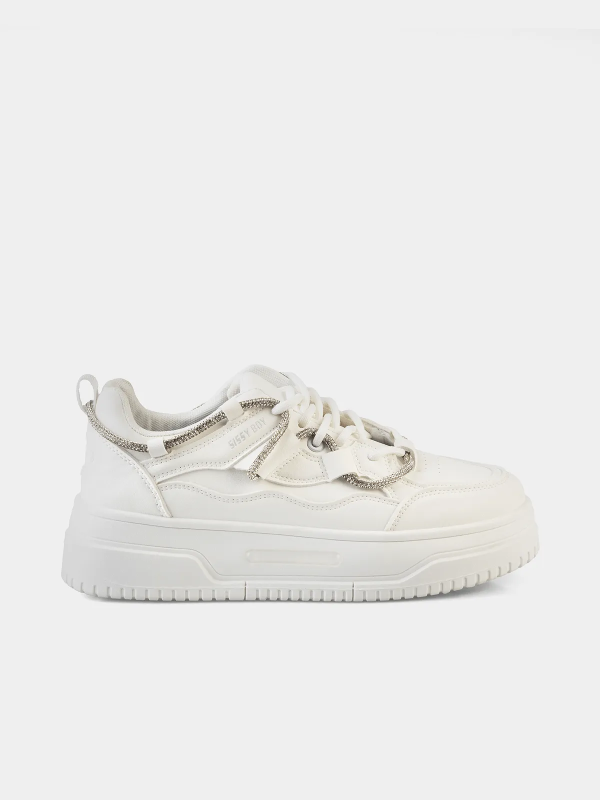 Women's Sissy Boy White Chunky with Diamante Band Sneakers