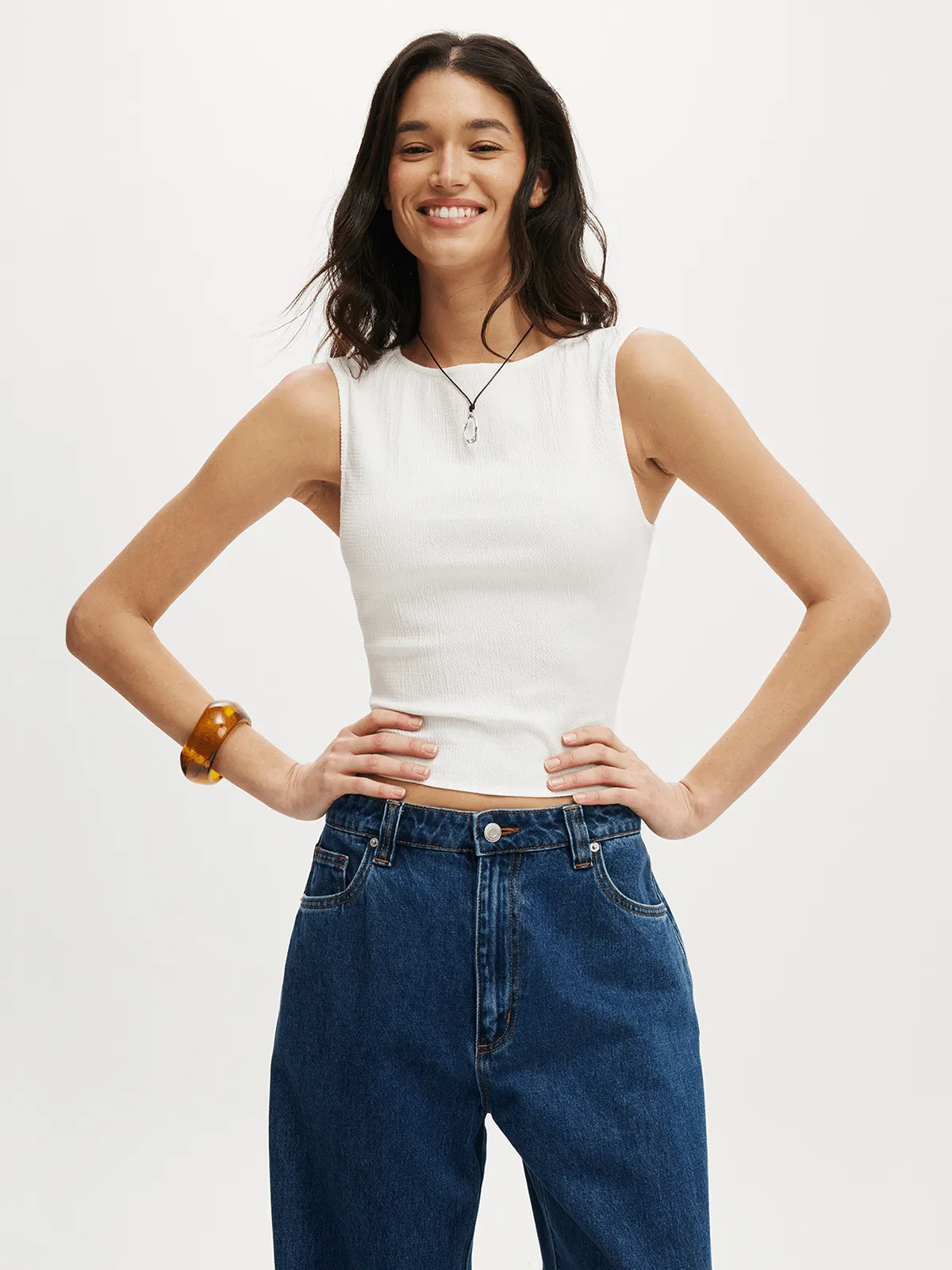 Women's Cotton On White Alina Shirred Boat Neck Top