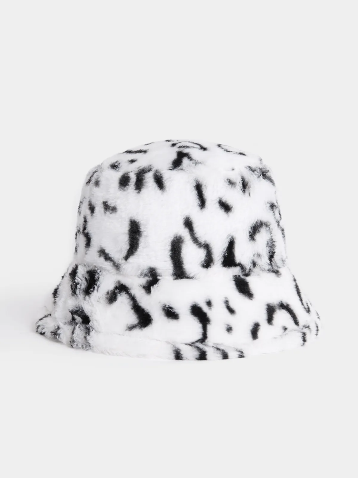The FIX Unisex White & Black Animal Fur Bucket Hat