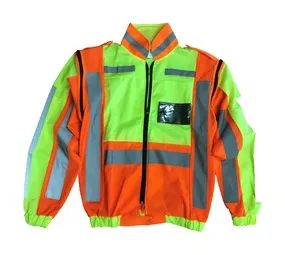 Pioneer Zip Off Sleeve Reflective Jacket Orange and Lime 2 x Extra Large